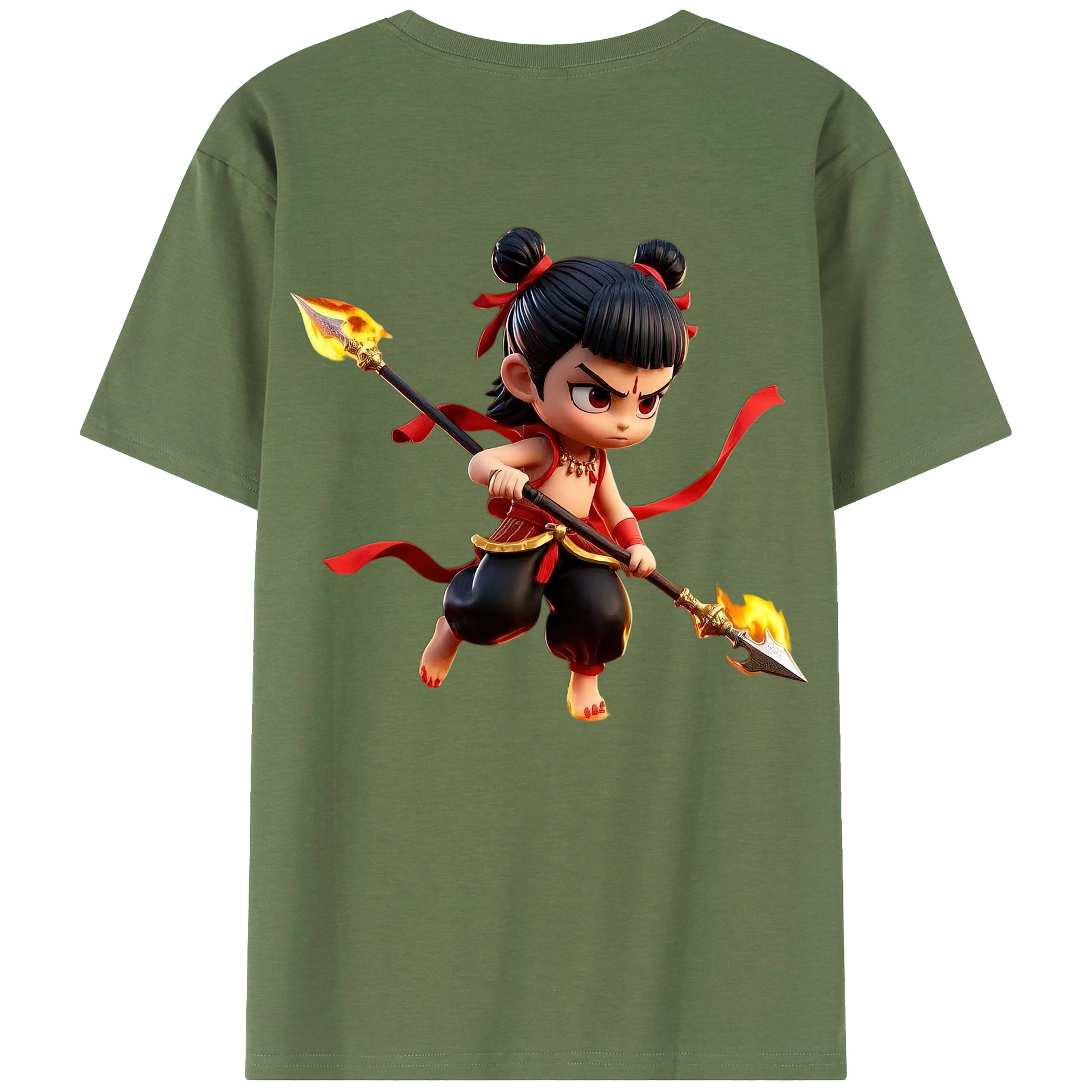 （画像用） Ne Zha 2 ナタ 魔童の大暴れ 綿100％ メンズ半袖Tシャツ（バックプリント） 通気性